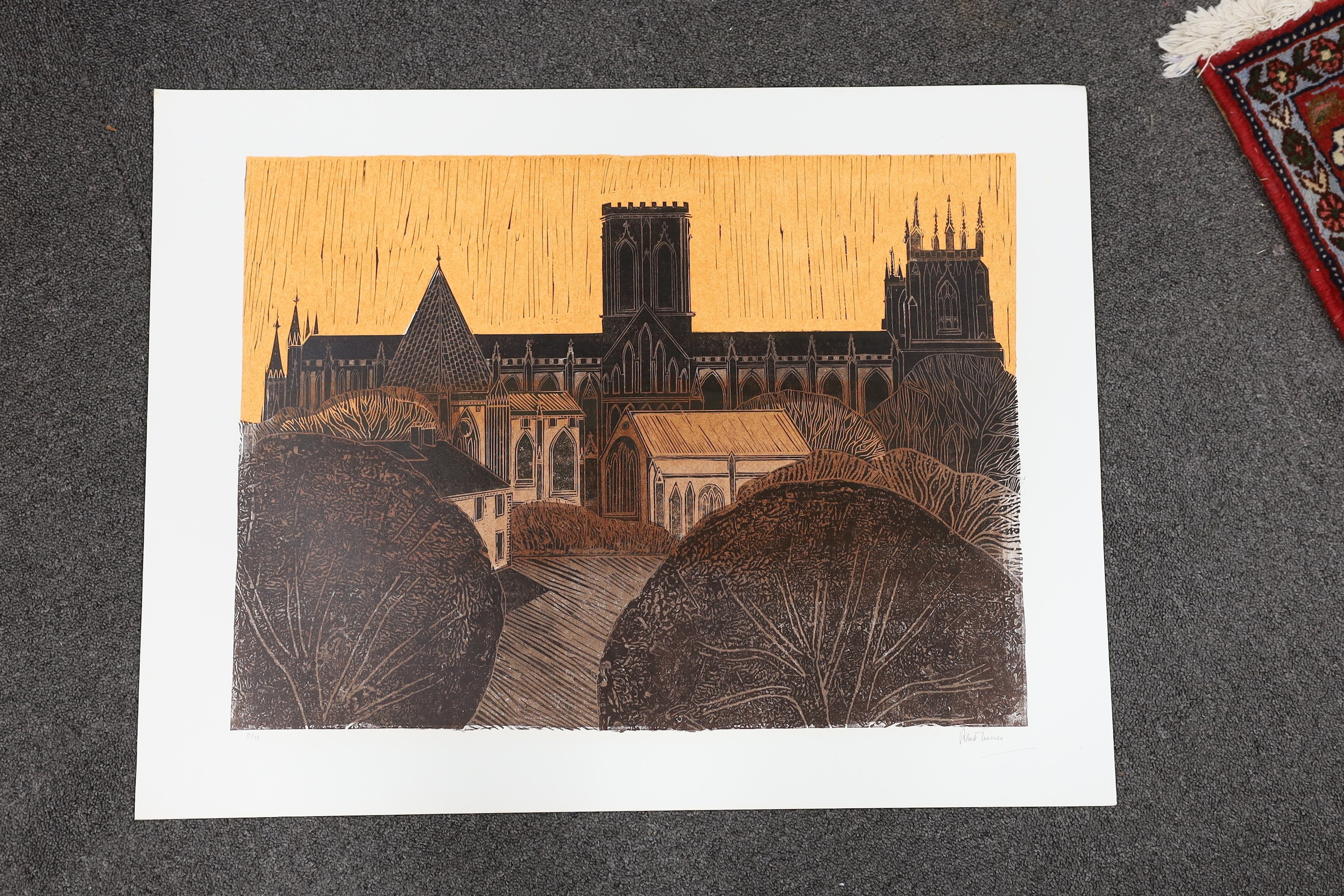 Robert Tavener (1920-2004), linocut, Canterbury, signed in pencil, 31/75, 59 x 76cm, unframed